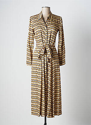 Robe mi-longue imprimé fantaisie manches longues beige STELLA FOREST femme