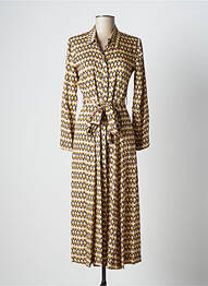 Robe mi-longue imprimé fantaisie manches longues beige STELLA FOREST femme