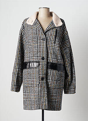 Manteau long tissage lainage sans capuche noir INDEE femme