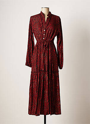Robe longue coupe cintrée manches longues rouge SASSIA femme