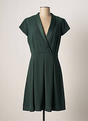 Robe mi-longue tissage crêpe manches courtes vert QUEENIE femme