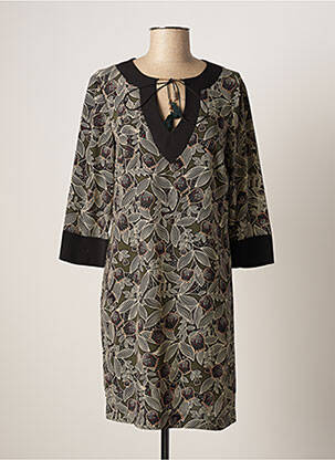 Robe mi-longue manches 3/4 manches 3/4 vert QUEENIE femme