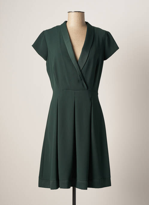 Robe mi-longue tissage crêpe manches courtes vert QUEENIE femme