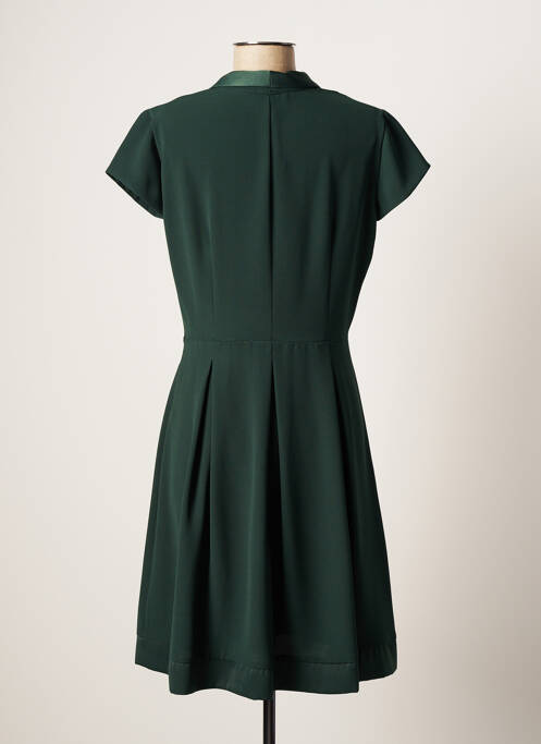 Robe mi-longue tissage crêpe manches courtes vert QUEENIE femme