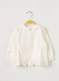 Blouse finition bords-côtes manches longues blanc OVALE fille