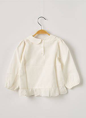 Blouse finition bords-côtes manches longues blanc OVALE fille