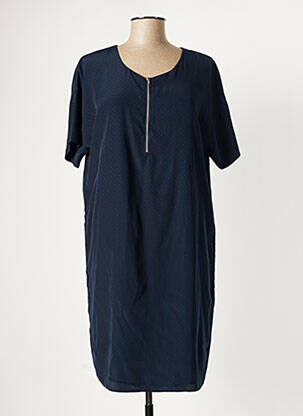 Robe mi-longue coupe fluide manches courtes bleu ICHI femme