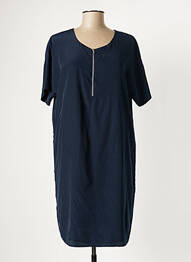 Robe mi-longue coupe fluide manches courtes bleu ICHI femme