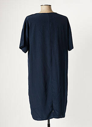 Robe mi-longue coupe fluide manches courtes bleu ICHI femme