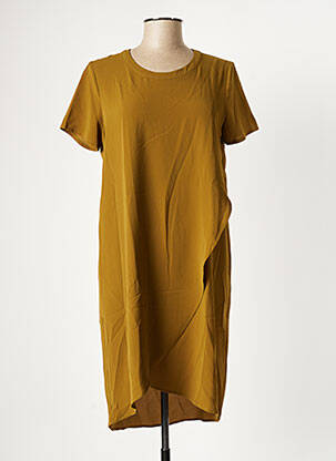 Robe mi-longue coupe fluide manches courtes vert ICHI femme