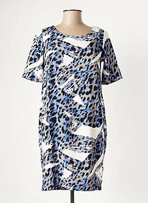 Robe mi-longue tissage crêpe manches courtes bleu FRANSA femme