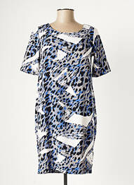 Robe mi-longue tissage crêpe manches courtes bleu FRANSA femme