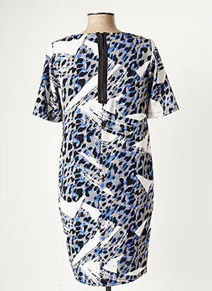 Robe mi-longue tissage crêpe manches courtes bleu FRANSA femme
