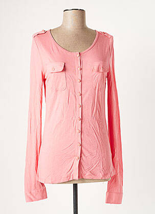 Gilet manches longues col rond rose BANDOLERA femme