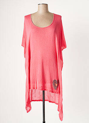 Pull tunique stretch manches courtes rose JUST BE femme