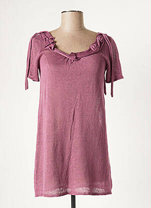 Pull tunique tissage chiné manches courtes violet LE PETIT BAIGNEUR femme