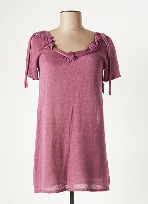 Pull tunique tissage chiné manches courtes violet LE PETIT BAIGNEUR femme