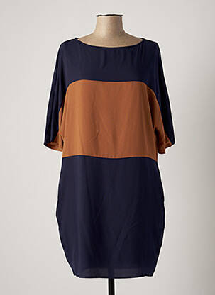 Robe mi-longue coupe fluide manches courtes bleu POUSSIERE D'ETOLE femme