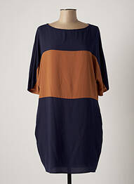 Robe mi-longue coupe fluide manches courtes bleu POUSSIERE D'ETOLE femme