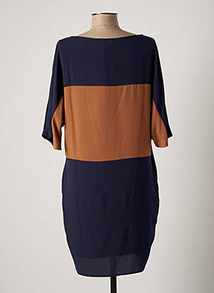 Robe mi-longue coupe fluide manches courtes bleu POUSSIERE D'ETOLE femme