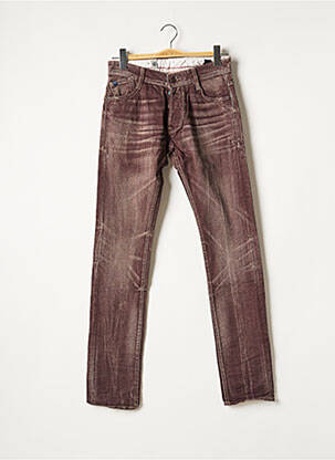 Pantalon slim fermeture zippée sous rabat boutonné taille basse marron LE TEMPS DES CERISES homme