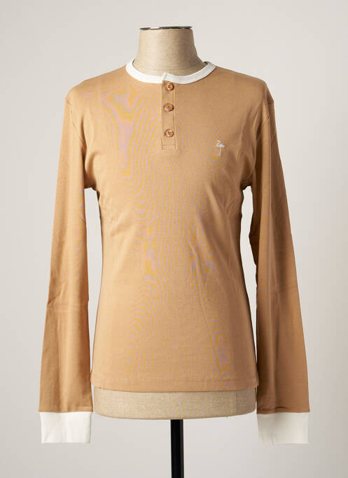 T-shirt col tunisien manches longues beige KATZ OUTFITTER homme
