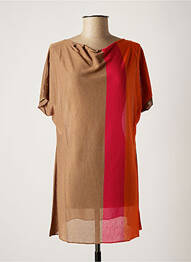 Pull tunique tissage lainage manches courtes marron NINATI femme