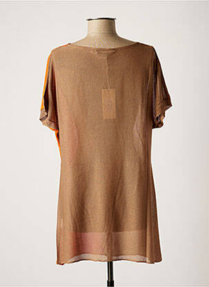 Pull tunique tissage lainage manches courtes marron NINATI femme