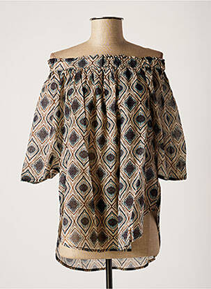 Blouse imprimé fantaisie manches courtes beige NINATI femme