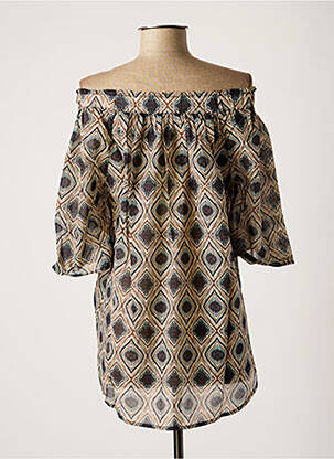 Blouse imprimé fantaisie manches courtes beige NINATI femme
