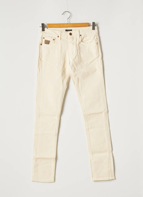 Pantalon droit fermeture zippée sous rabat boutonné taille normale beige APRIL 77 femme