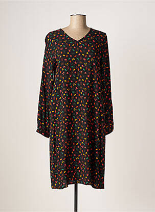Robe mi-longue imprimé fantaisie manches longues noir AGATHE & LOUISE femme