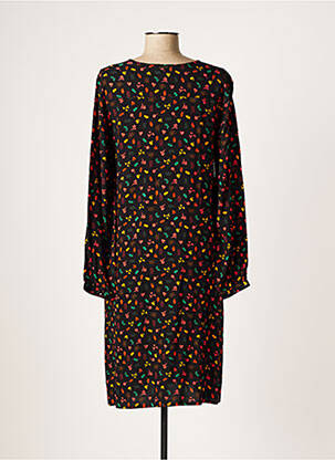Robe mi-longue imprimé fantaisie manches longues noir AGATHE & LOUISE femme