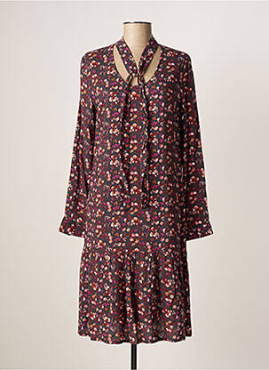 Robe mi-longue imprimé fleurs manches longues gris AGATHE & LOUISE femme