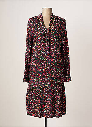Robe mi-longue imprimé fleurs manches longues noir AGATHE & LOUISE femme