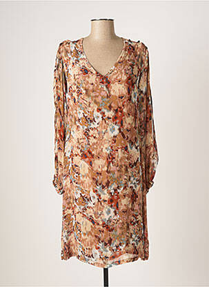 Robe mi-longue imprimé fantaisie manches longues marron CREAM femme
