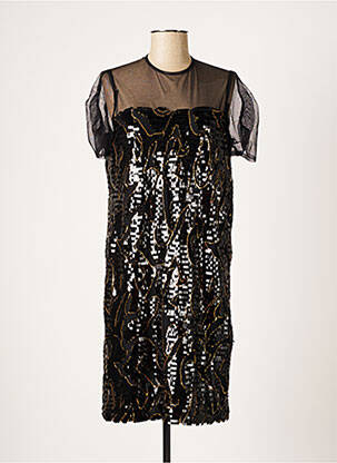 Robe mi-longue imprimé fantaisie manches courtes noir DIXIE femme