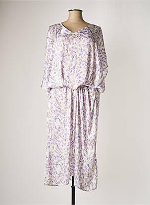 Robe mi-longue imprimé fleurs manches 3/4 violet JAD femme