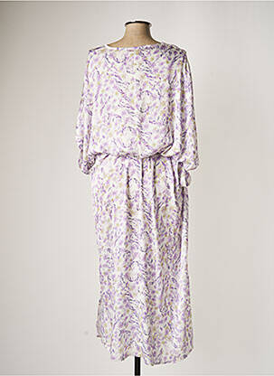 Robe mi-longue imprimé fleurs manches 3/4 violet JAD femme