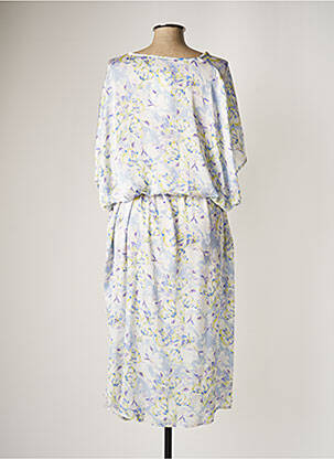 Robe mi-longue imprimé fleurs manches 3/4 bleu JAD femme