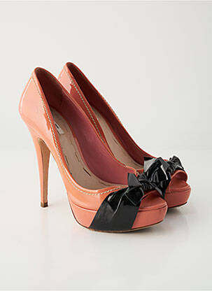 Escarpins tissage vernis talon haut de 10cm et plus orange MIU MIU femme