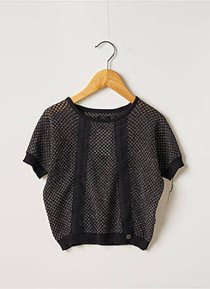 Pull stretch manches courtes noir IKKS fille
