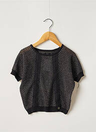 Pull finition bords-côtes manches courtes noir IKKS fille