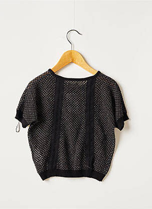 Pull stretch manches courtes noir IKKS fille