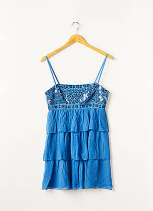 Robe courte fermeture zippée au dos fines bretelles bleu BCBGMAXAZRIA femme