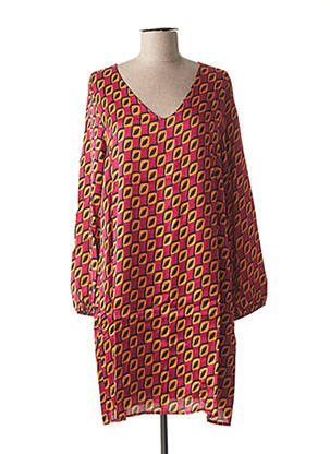 Robe mi-longue imprimé fantaisie manches longues rose LA FEE MARABOUTEE femme