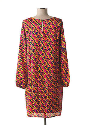 Robe mi-longue imprimé fantaisie manches longues rose LA FEE MARABOUTEE femme