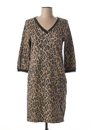Robe mi-longue manches 3/4 manches 3/4 beige LA FEE MARABOUTEE femme