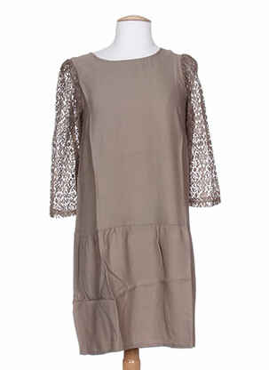 Robe mi-longue manches 3/4 manches 3/4 marron COLEEN BOW femme