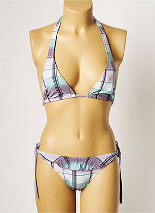 Maillot de bain 2 pièces fermeture liens à nouer haut triangles violet D NU D femme
